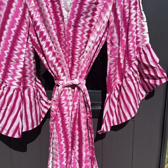 Pink and White Striped Kaftan Dress - Valerie Khalfon Size 42 - NEW - Picture 4 of 6